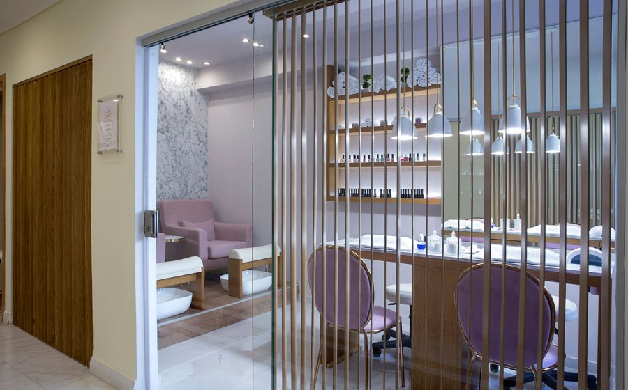 Glass doors of the spa salon