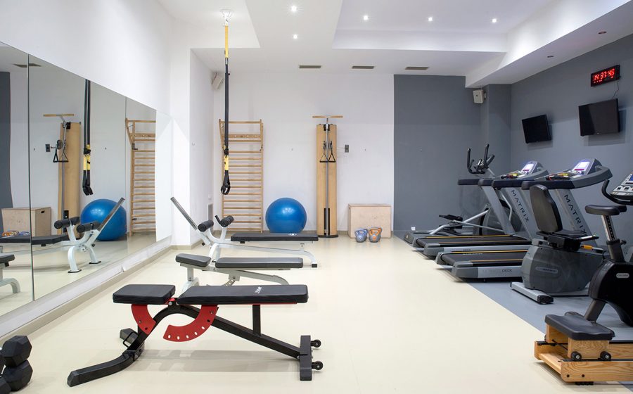 gym with TRX, treadmills